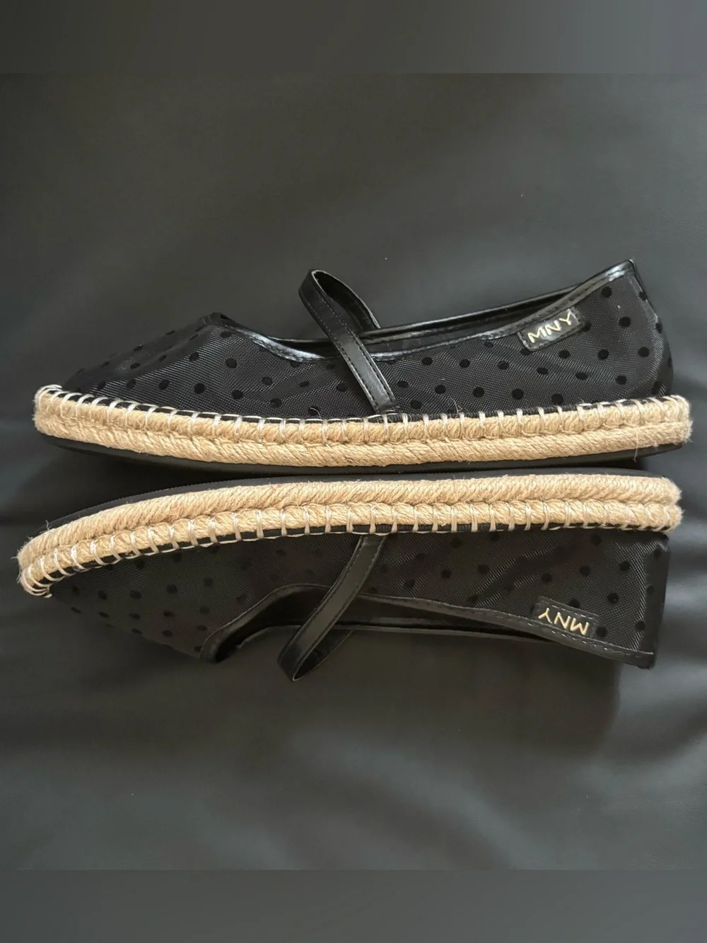 Marc New York Black Polka Dot Espadrille Mary Jane Flats Size 7.5